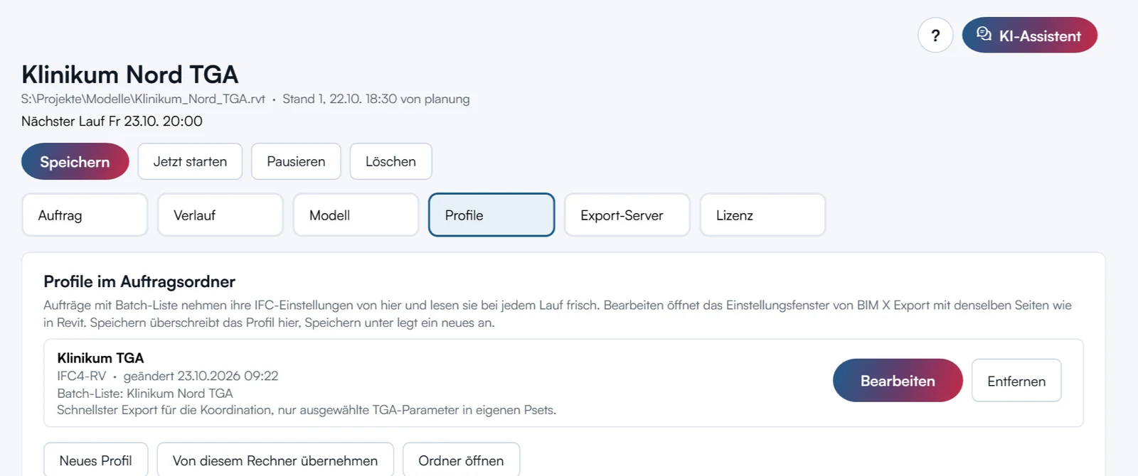 Profile im Auftragsordner
